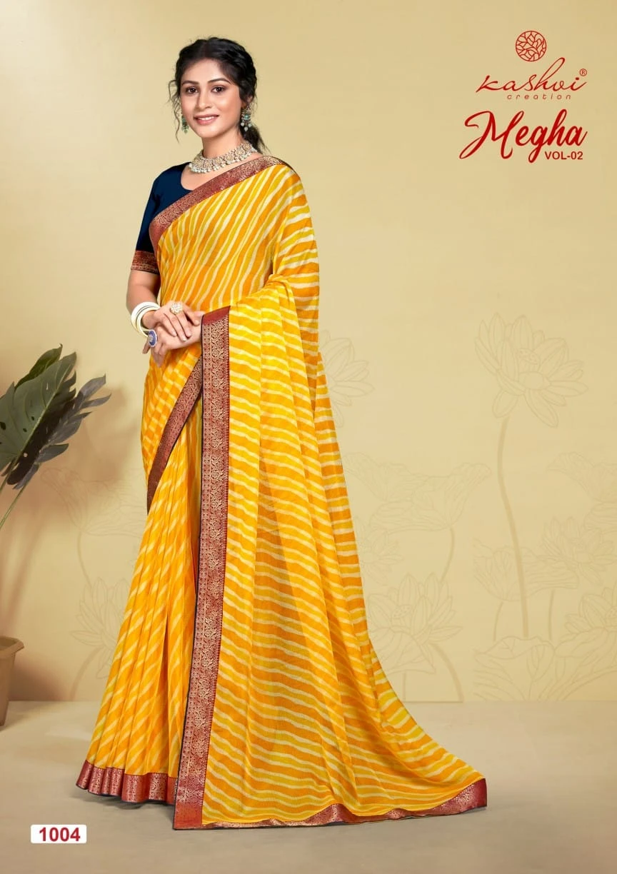 Kashvi Creation Megh Vol 2 Chiffon Wholesale Fancy Sarees Catalog — Wholesale Sarees, Kashvi Creation wholesale from Surat - Gallery Image 6